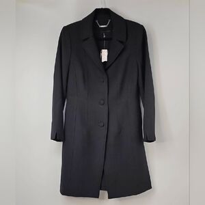 WHBM Elegant Black Longline Classic 3-Button Blazer Jacket Coat wPockets Sz:MP